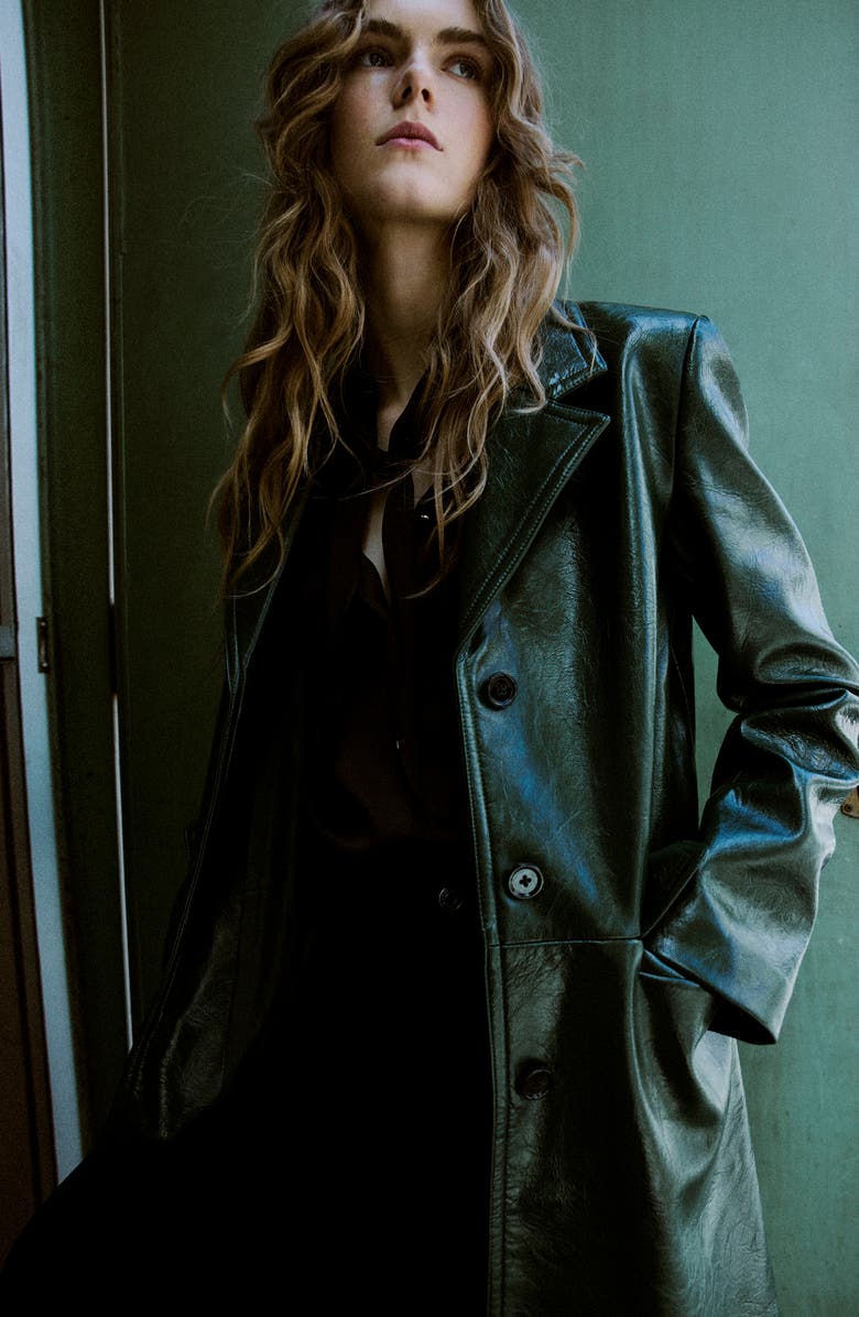 MANGO Longline Faux Leather Coat, Alternate, color, 