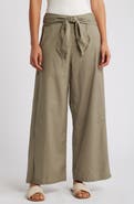 beachlunchlounge Florencia Tie Waist Wide Leg Cotton & Linen Pants