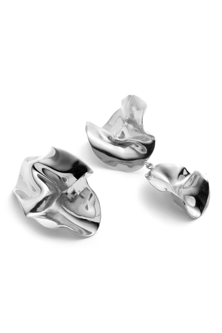 Mismatched Fold Earrings, Alternate, color, STERLING SILVER