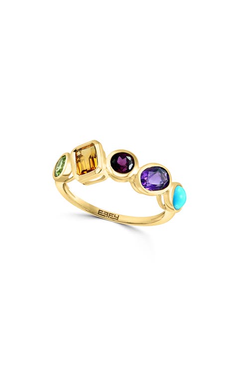 14K Yellow Gold Multicolor Sapphire Ring - Size 7