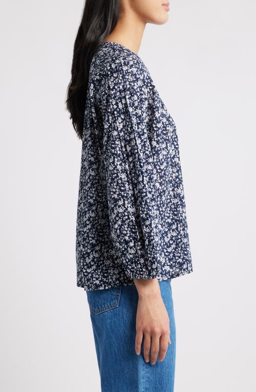 Caslonr Caslon(r) Pintuck Pleat Top In Navy- White Aida Floral