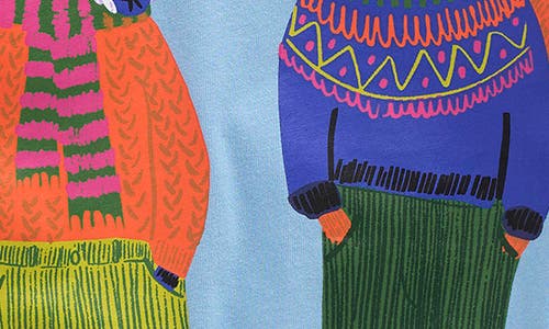 Mini Boden Kids' Friends Long Sleeve Cotton Graphic T-shirt In Blue