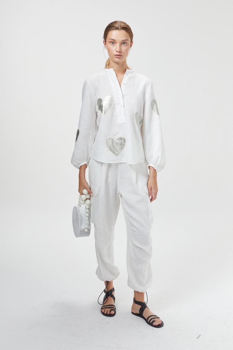 Cupid Linen Shirt with Metallic Hearts, Alternate, color, Off-white w/Silver Hearts