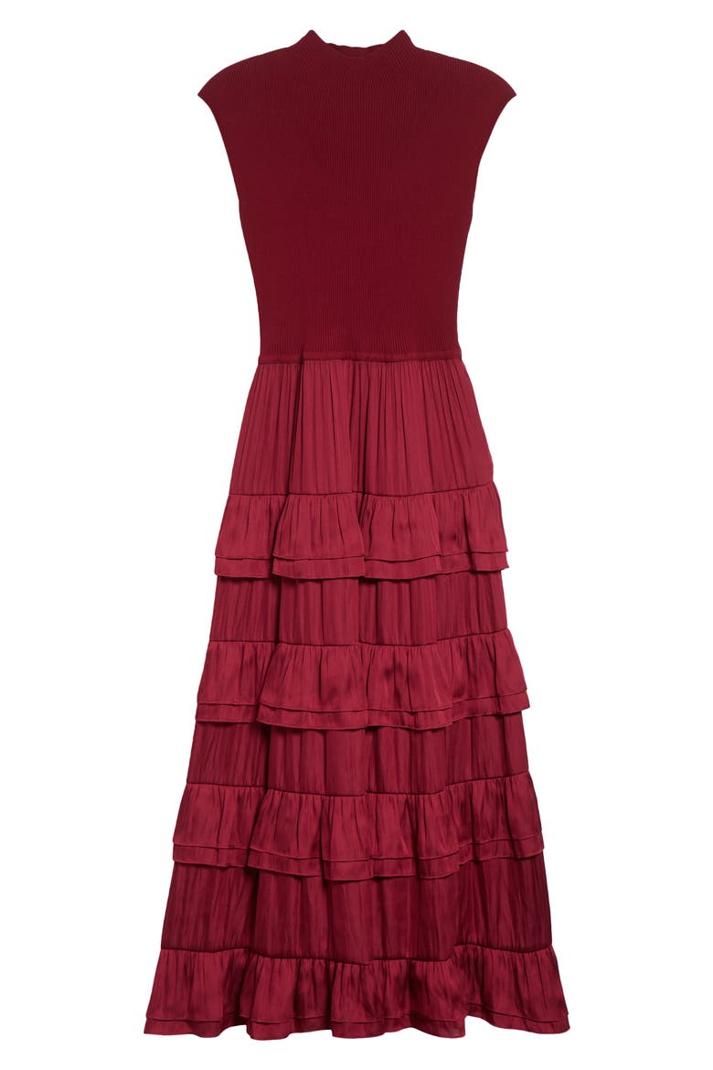 Klea Tiered Maxi Dress, Alternate, color, CARMINE