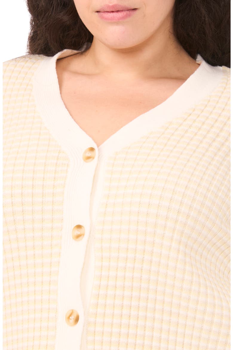 V-Neck Stripe Rib Cotton Blend Cardigan, Alternate, color, NEW IVORY
