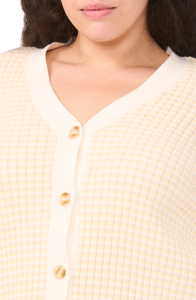 Halogen<sup>®</sup> V-Neck Stripe Rib Cotton Blend Cardigan, Alternate, color, New Ivory