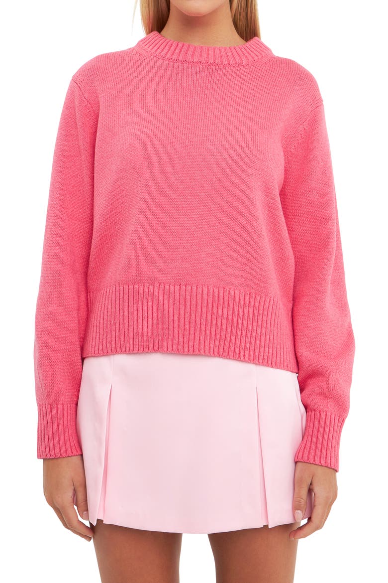 Crewneck Cotton Blend Sweater, Alternate, color, PINK