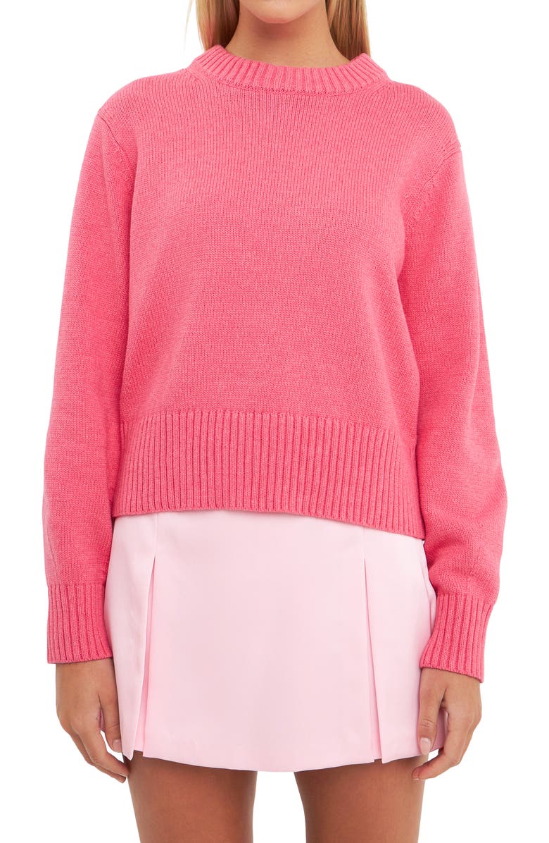 English Factory Crewneck Cotton Blend Sweater, Alternate, color, Pink