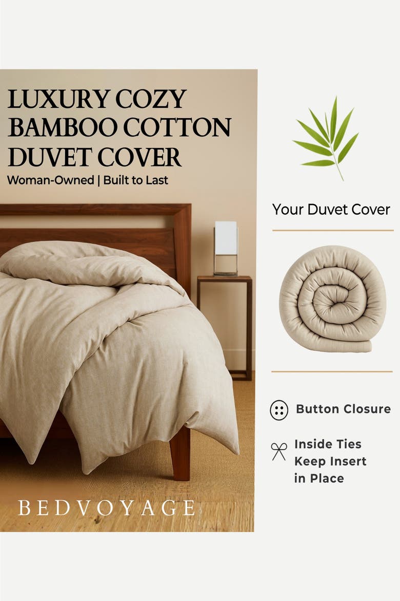 Melange Viscose Cotton Duvet Cover - Breathable & Cozy Comfort, Alternate, color, Sand