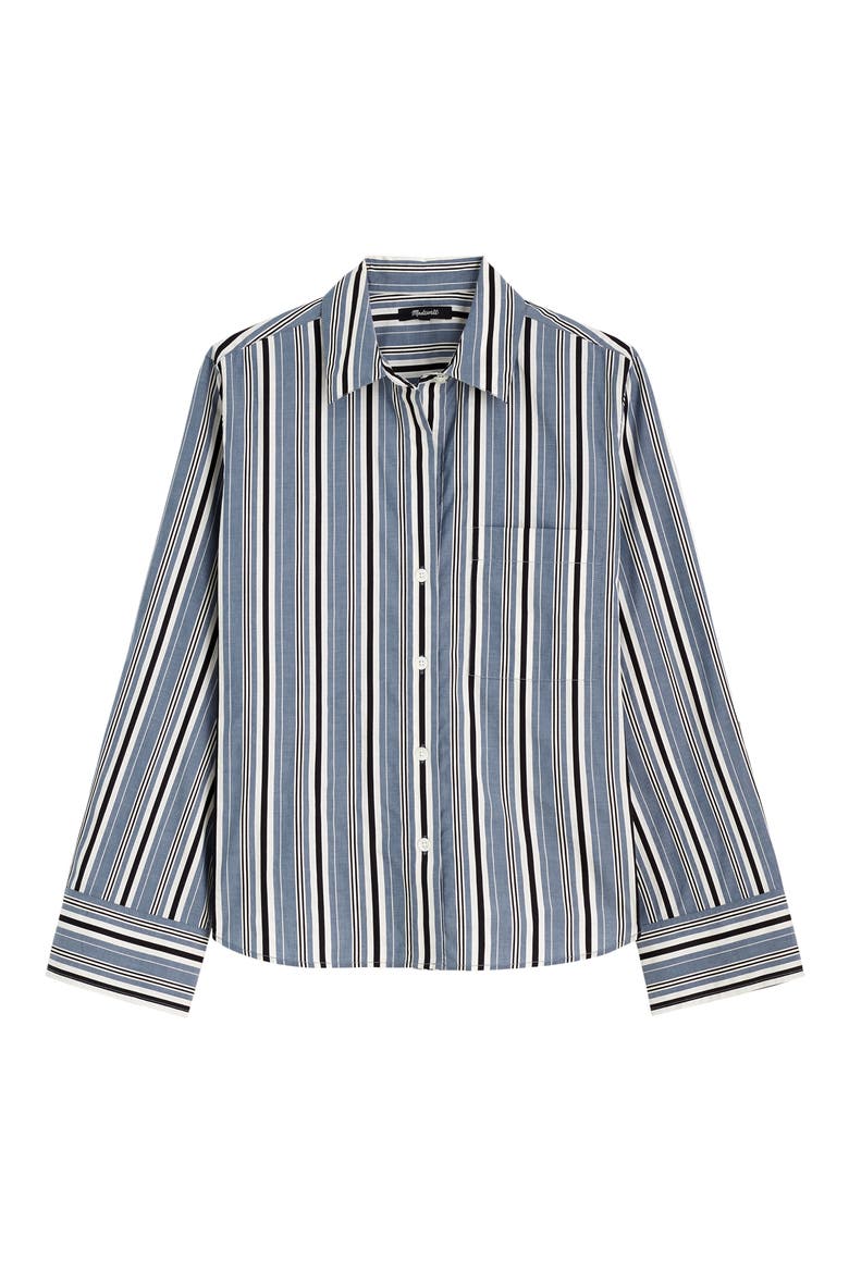 The Signature Y-Neck Shirt in Poplin, Main, color, TWILIGHT TEXTURED STRIPE