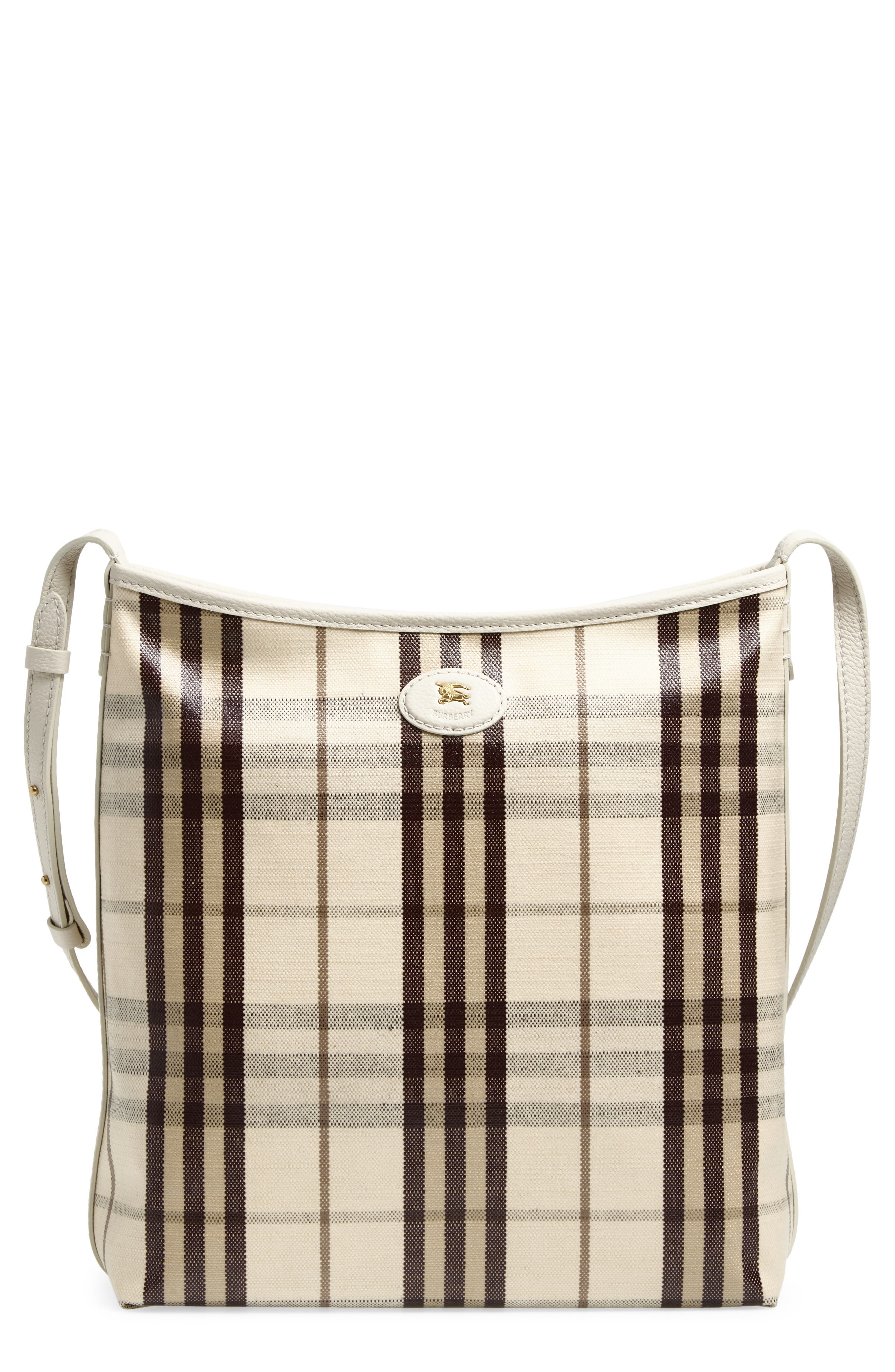 Burberry Small Highlands Check Coated Canvas Shoulder Bag, Main, color, Light Beige