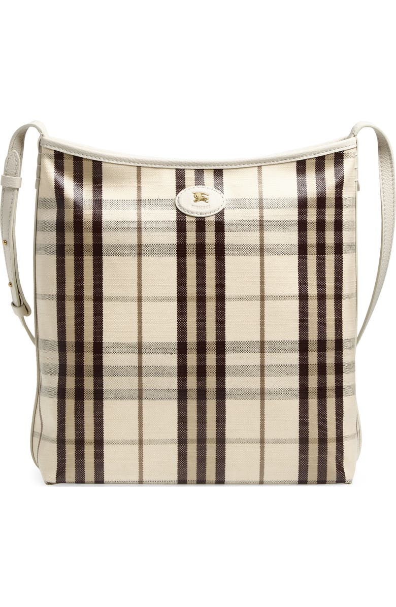 Burberry Small Highlands Check Coated Canvas Shoulder Bag, Main, color, Light Beige
