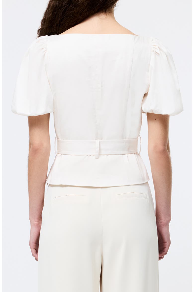 Belted Puff Sleeve Sateen Top, Alternate, color, PORCELAIN CREAM