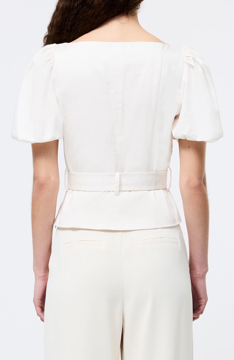 French Connection Belted Puff Sleeve Sateen Top, Alternate, color, Porcelain Cream