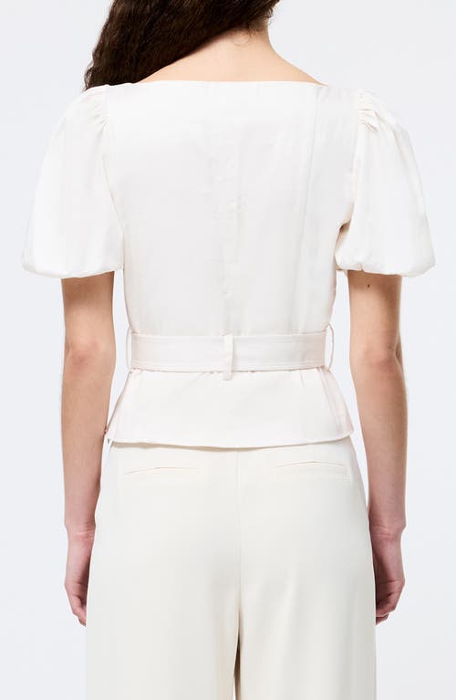French Connection Belted Puff Sleeve Sateen Top In White
