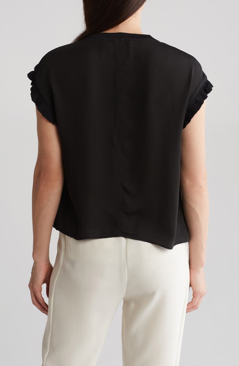 T Tahari Ribbed Ruffle Cap Sleeve Top, Alternate, color, Black