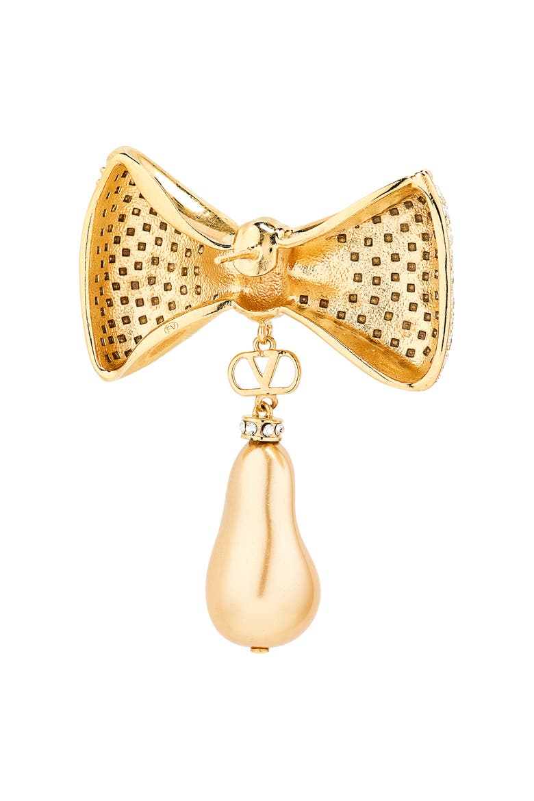 San Fin Bow Faux Pearl Drop Earrings, Alternate, color, GOLD