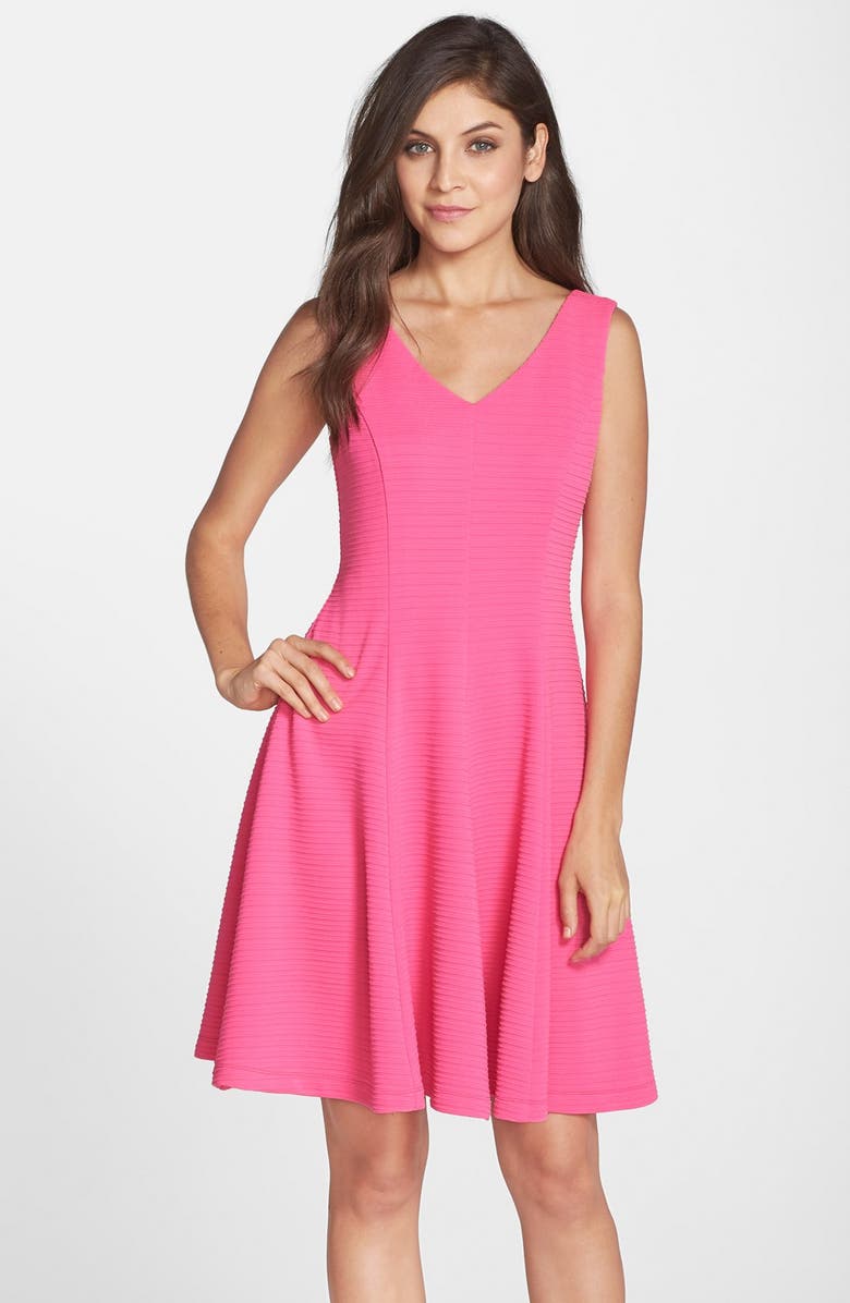 Chetta B Textured V-Neck Fit & Flare Dress, Main, color, 