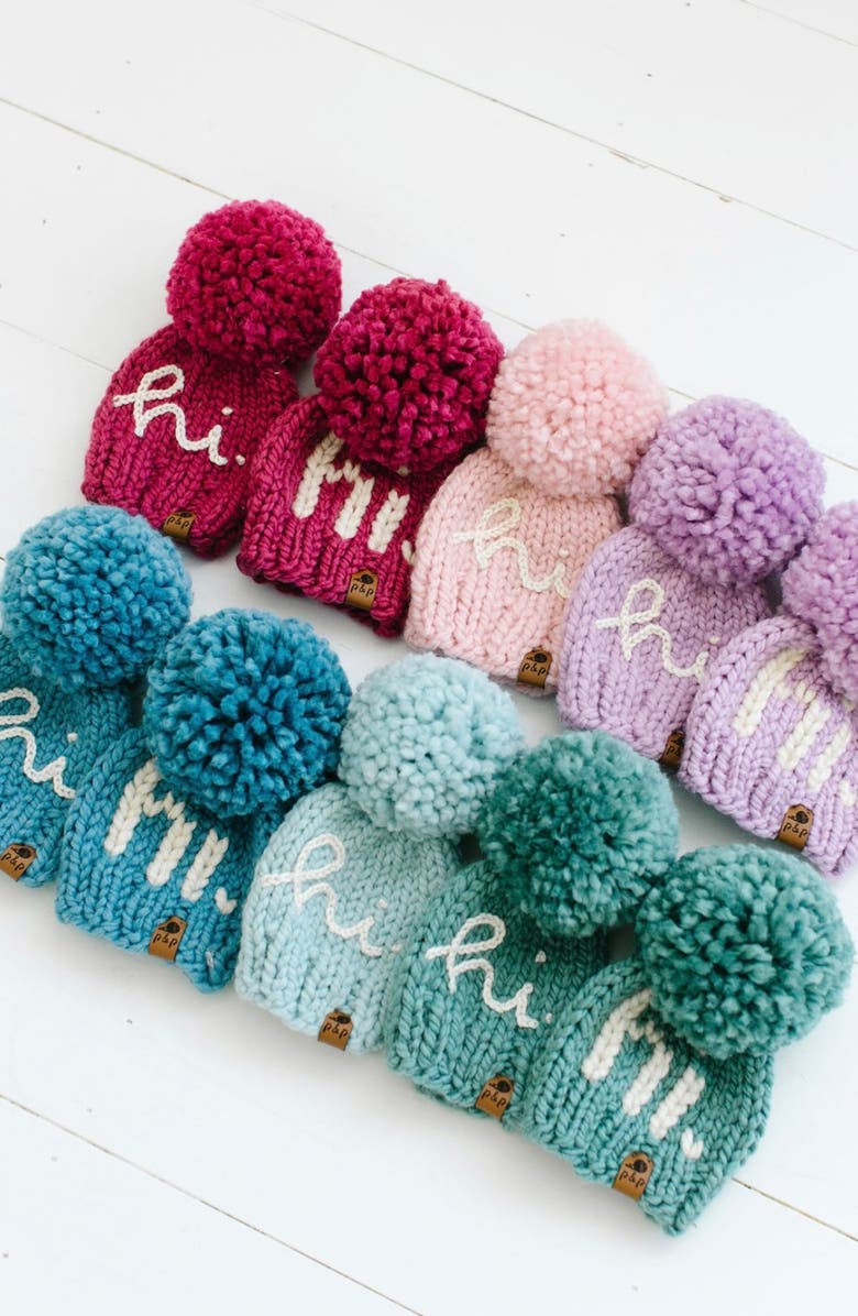 PINE + POPPY Hi Embroidered Pompom Hat, Alternate, color, 