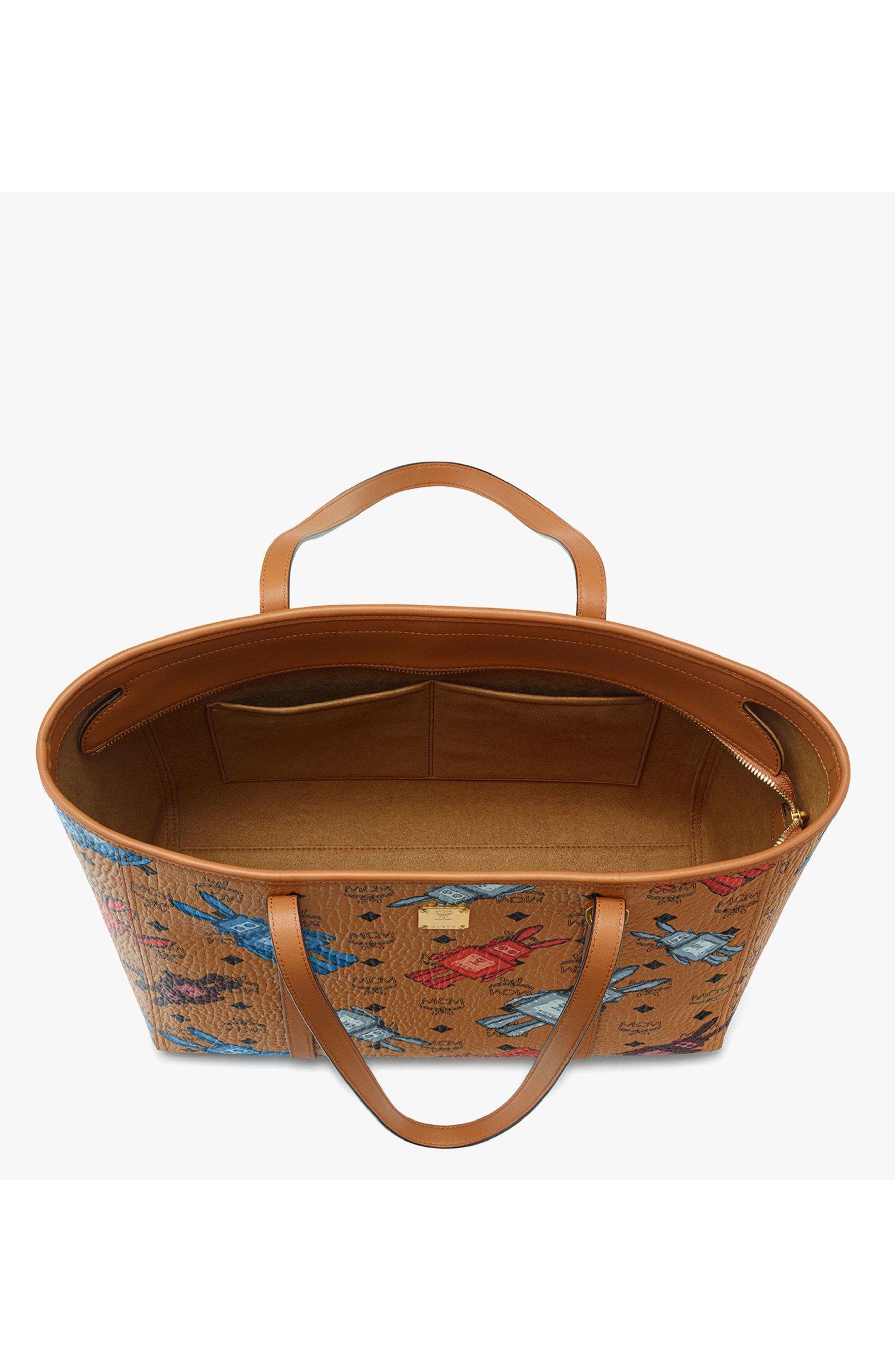 MCM Medium Toni Top-Zip Shopper in Rabot Visetos, Alternate, color, Cognac