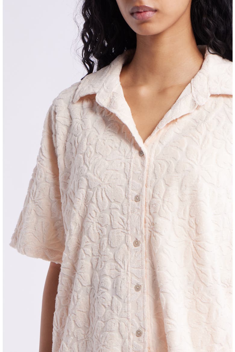 Las Dalias Short Sleeve Terry Button-Up Shirt, Alternate, color, LILY