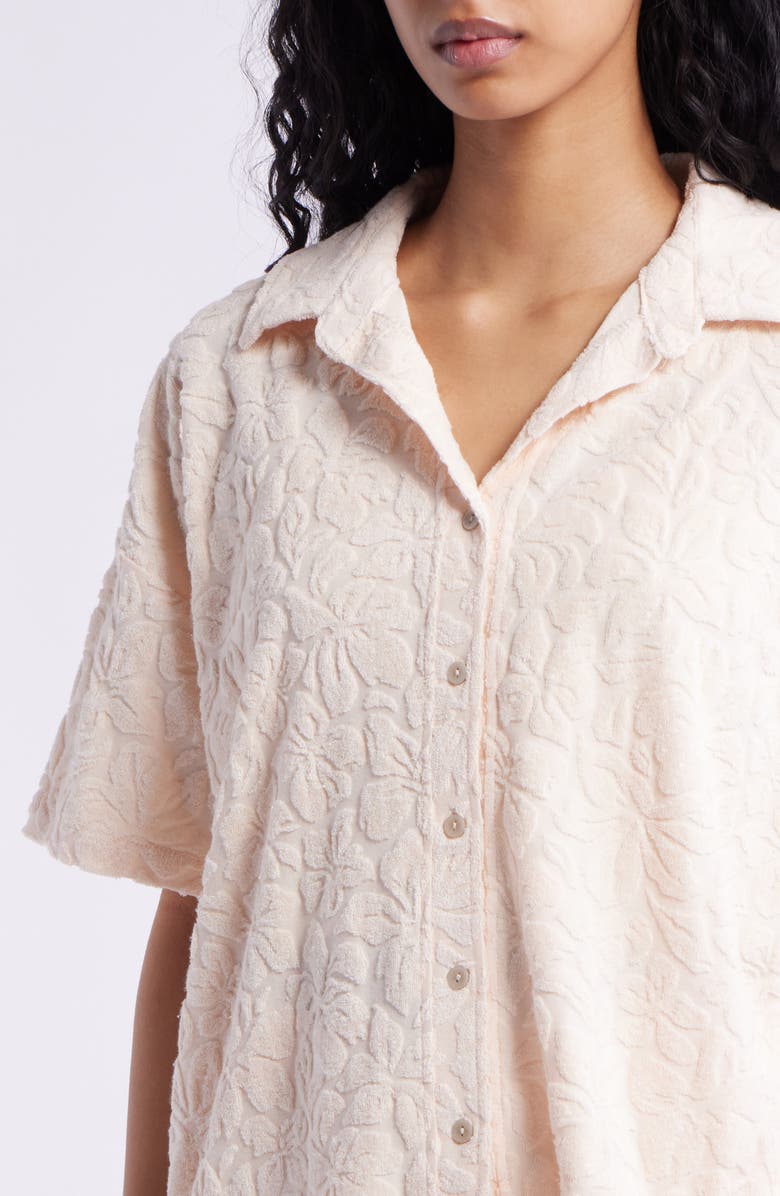 Rip Curl Las Dalias Short Sleeve Terry Button-Up Shirt, Alternate, color, Lily