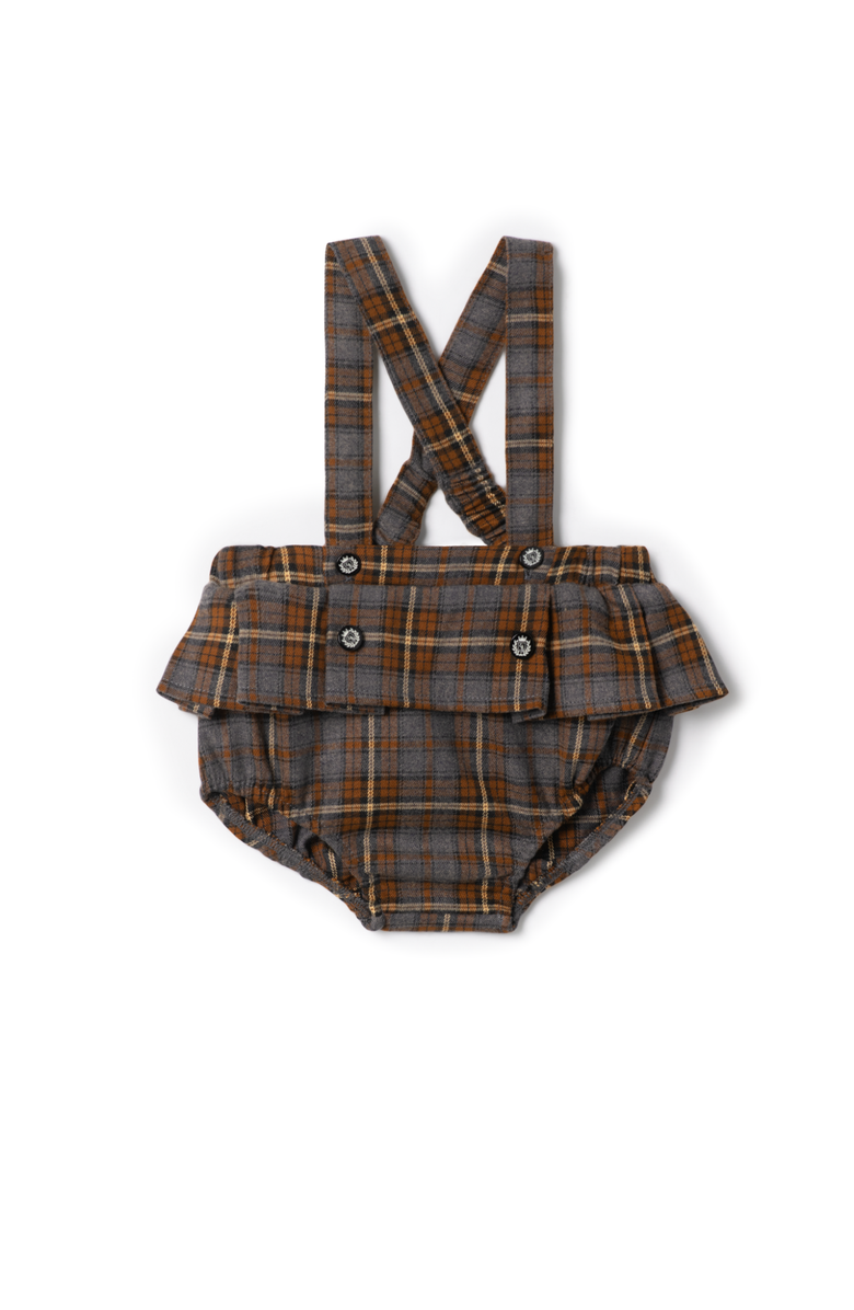 Charlotte & George Girl Woven Plaid Overall with Removable Straps, Main, color, Grey