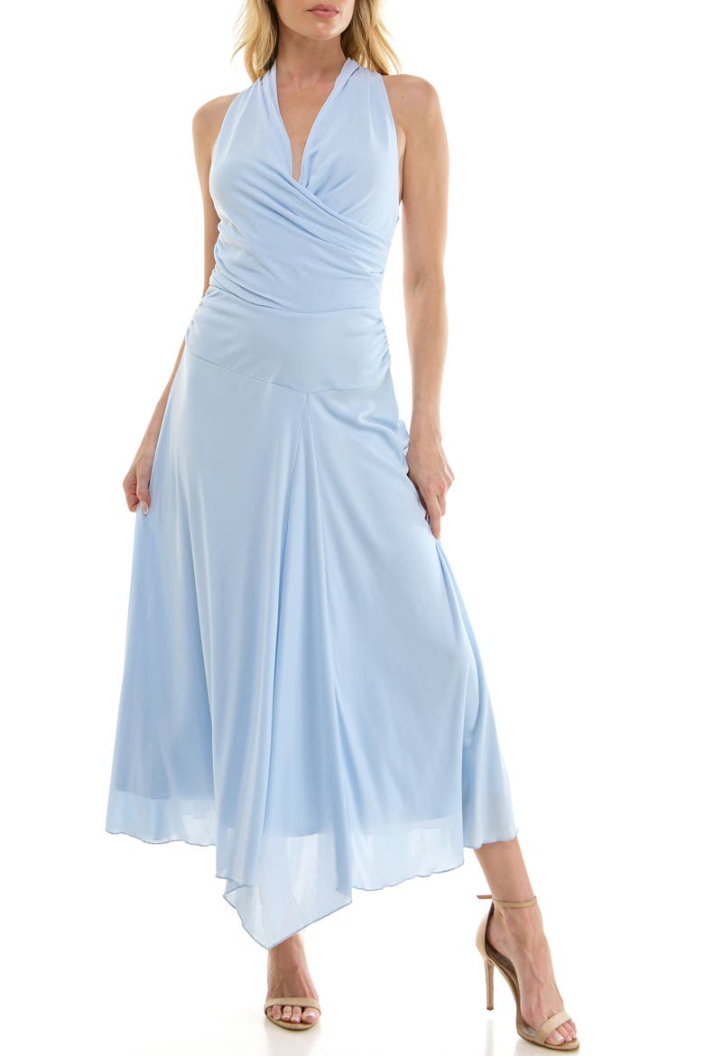 Surplice Handkerchief Hem Maxi Dress, Main, color, BLUE FINCH