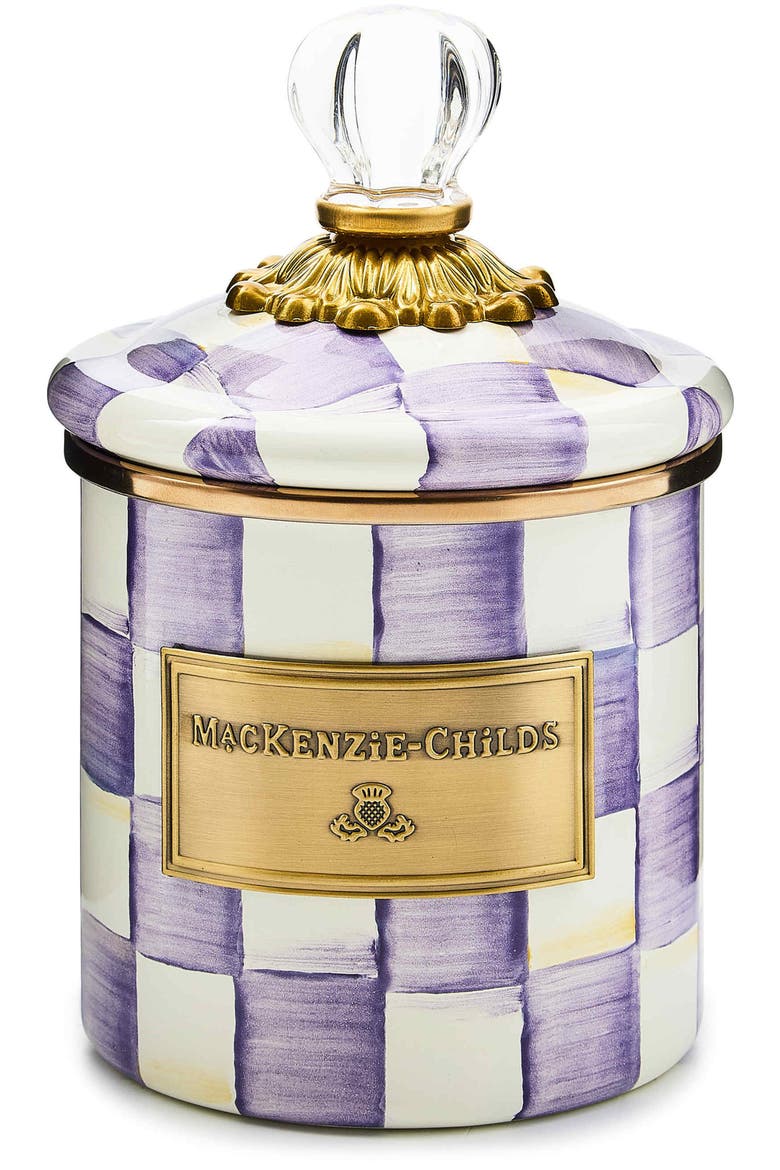 Violet Check Demi Enameled Steel Canister, Main, color, VIOLET