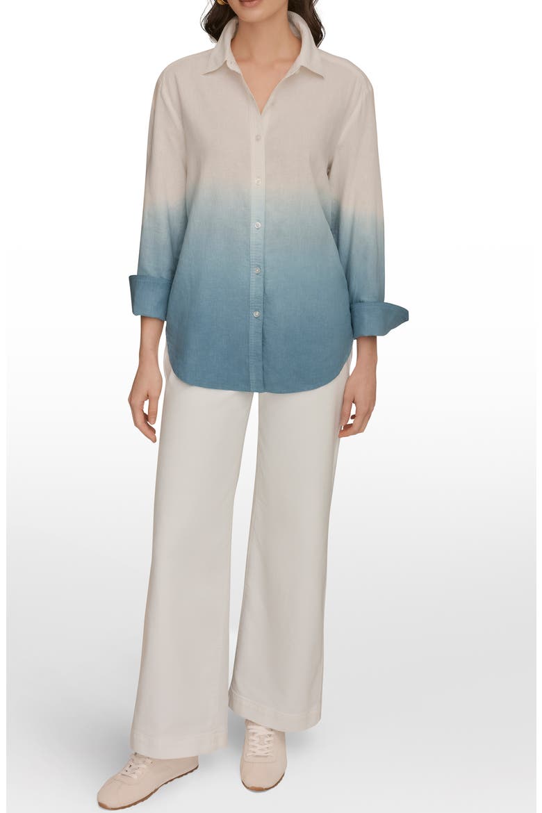 Dip Dye Linen Blend Woven Shirt, Alternate, color, WASHED INDIGO DYE
