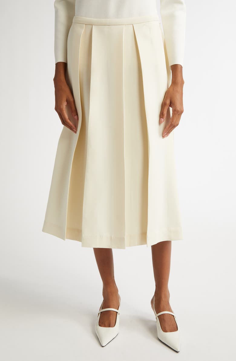 TOTEME Twinflower Pleated Wool & Silk Midi Skirt, Main, color, Macadamia