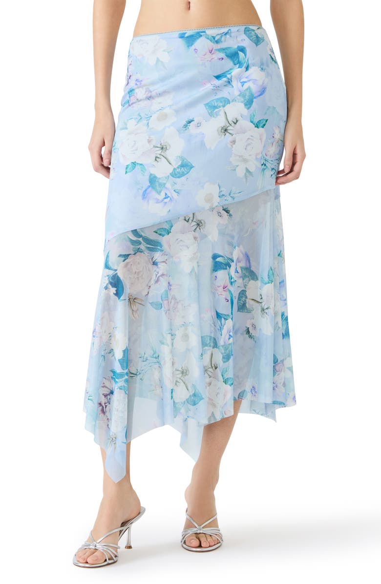 Steve Madden Lacie Floral Print Asymmetrical Hem Midi Skirt, Alternate, color, 