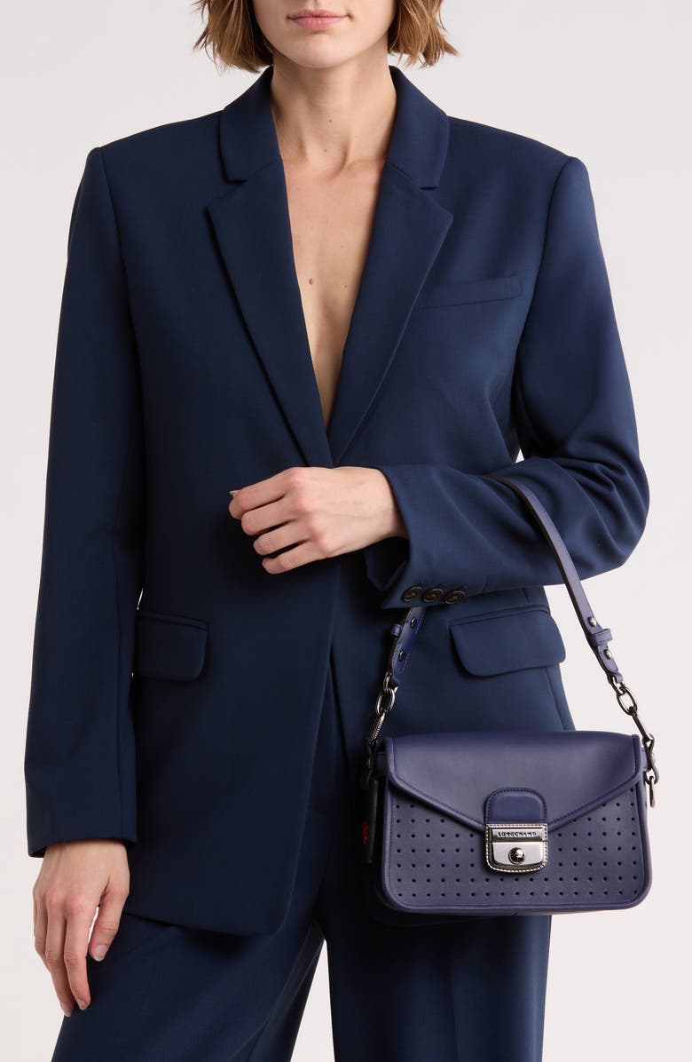 Longchamp Mademoiselle Small Perforated Shoulder Bag, Alternate, color, Navy