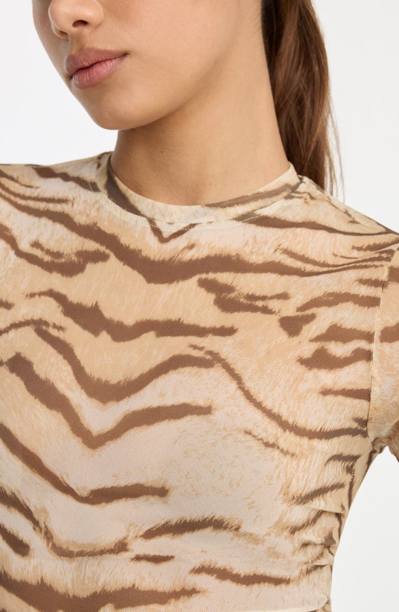 Good American Printed Mesh T-Shirt, Alternate, color, Brown Tiger