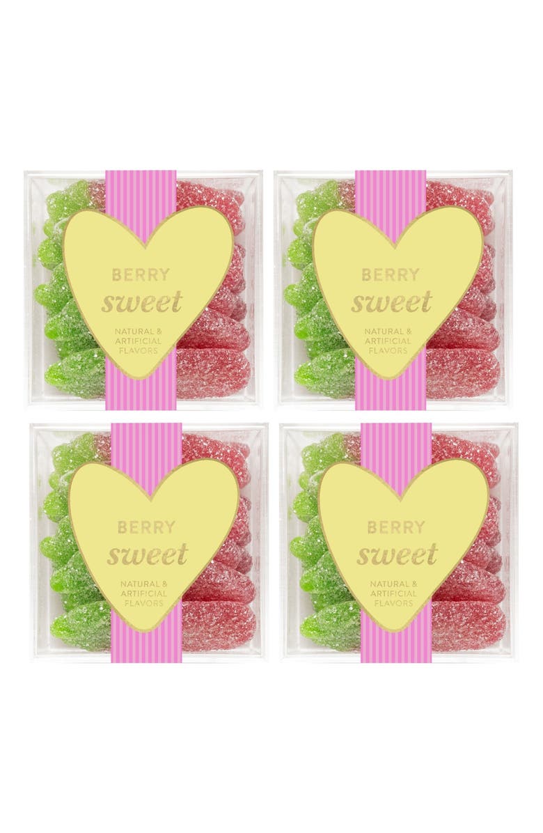 sugarfina Berry Sweet Set of 4 Sour Strawberries Candy Cubes, Main, color, 