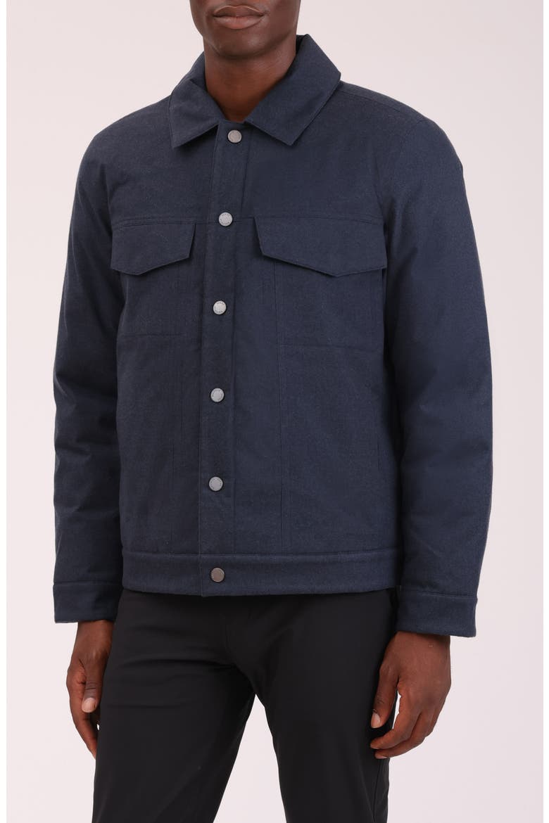 Flannel Snap-Up Trucker Jacket, Alternate, color, NAVY