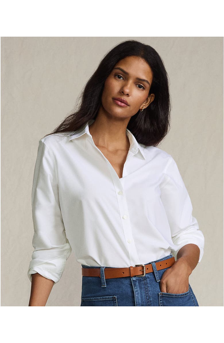 Lands' End No Iron Boxy Cropped Shirt, Alternate, color, White