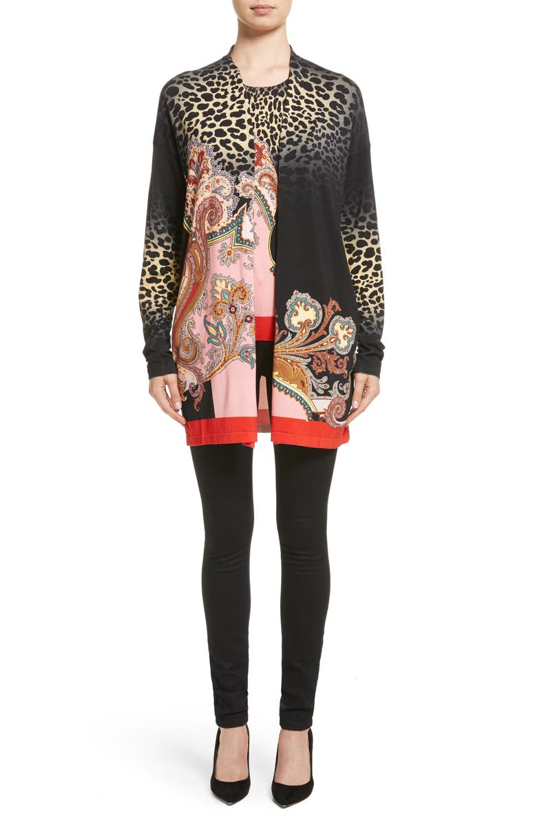 Etro Leopard Paisley Print Stretch Silk Sweater, Main, color,
