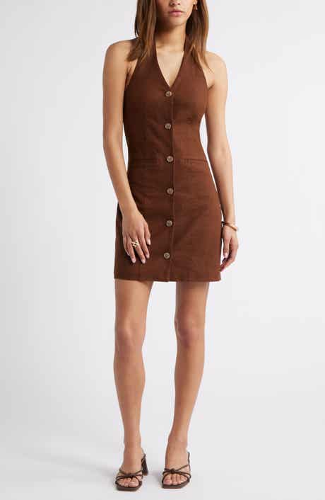 Open Edit Halter Linen Blend Minidress