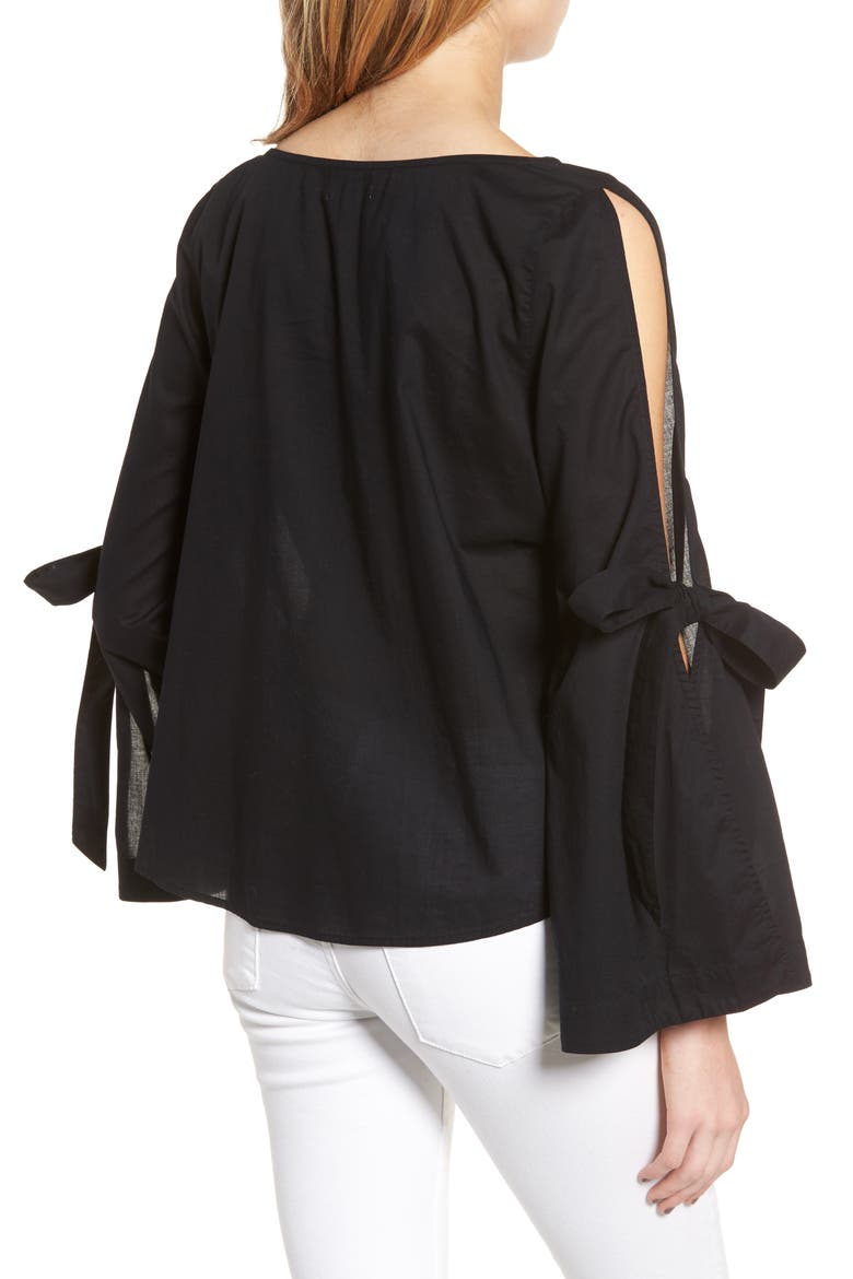 Tie Sleeve Blouse, Alternate, color, BLACK