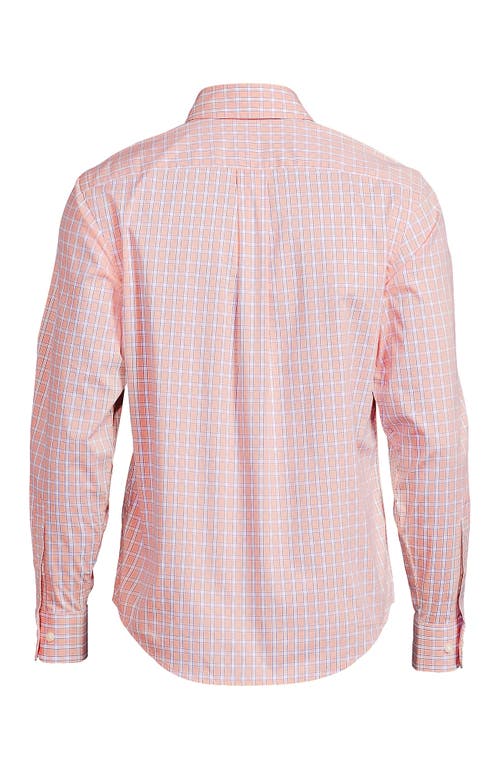 Lands' End Long Sleeve Tailored Fit Travel Kit Shirt In Crisp Peach/cobalt Plaid