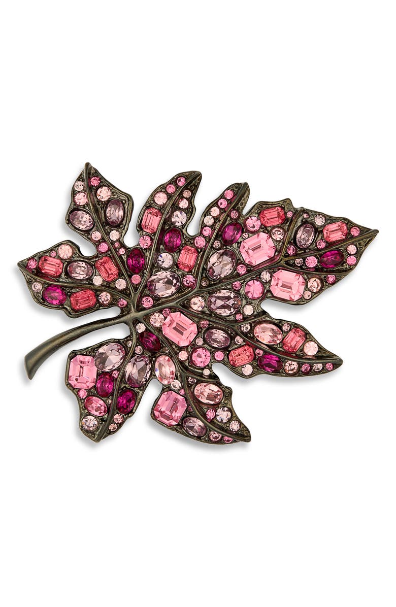 Kenneth Jay Lane Crystal Leaf Pin, Main, color, Multi Pink