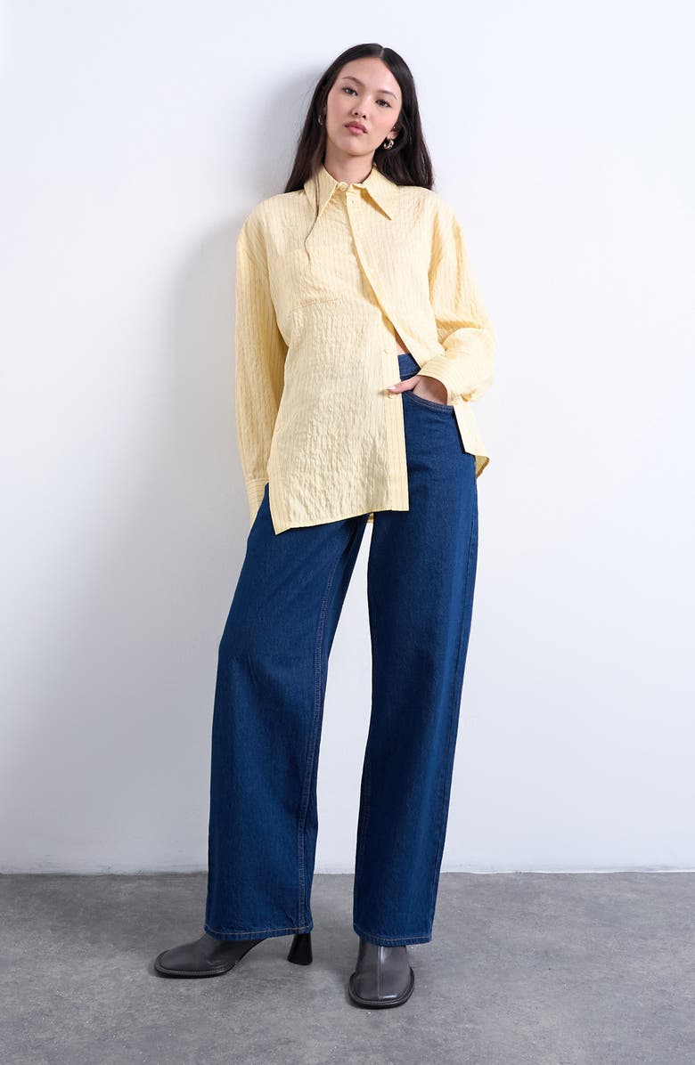 Topshop Asymmetric Placket Button-Up Shirt, Alternate, color, Yellow