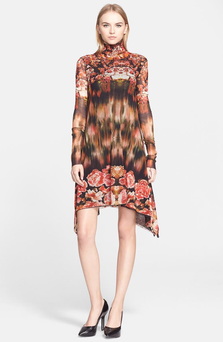 Fuzzi Jean Paul Gaultier Print Turtleneck Tulle Trapeze Dress, Main, color,
