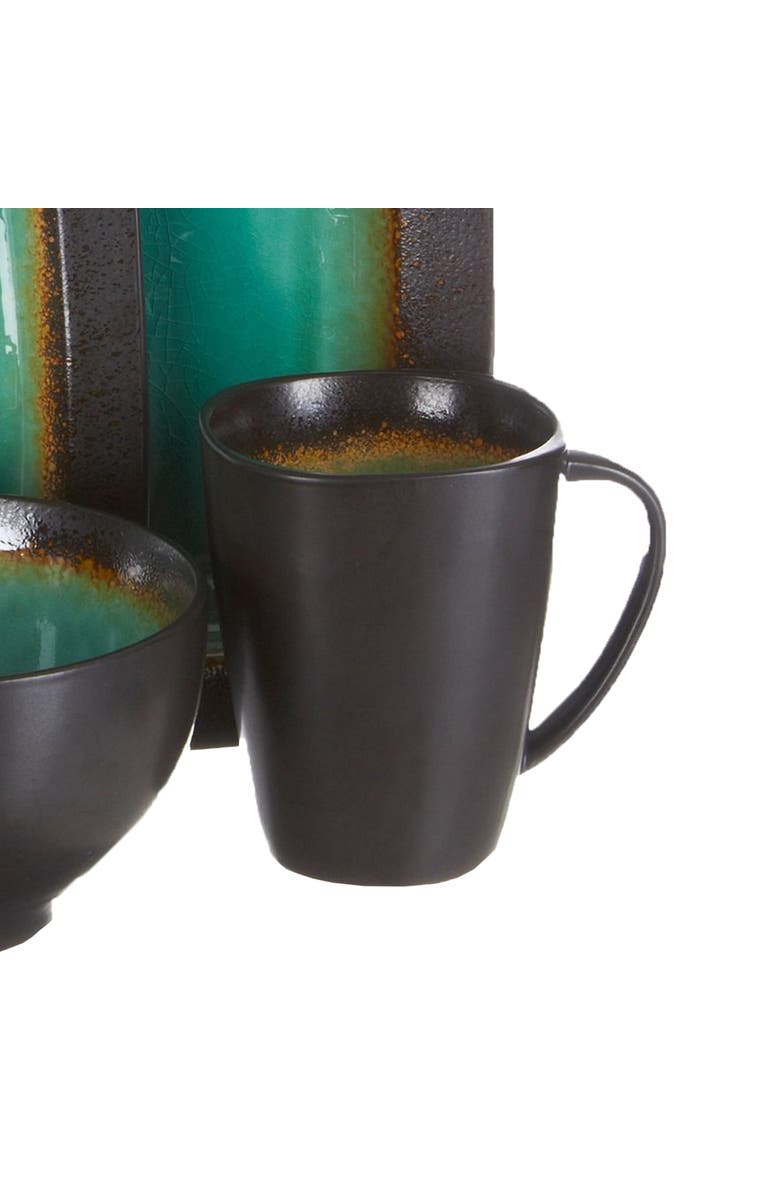 Gibson Ocean Paradise 16 Piece Square Stoneware Dinnerware Set in Jade, Alternate, color, Black