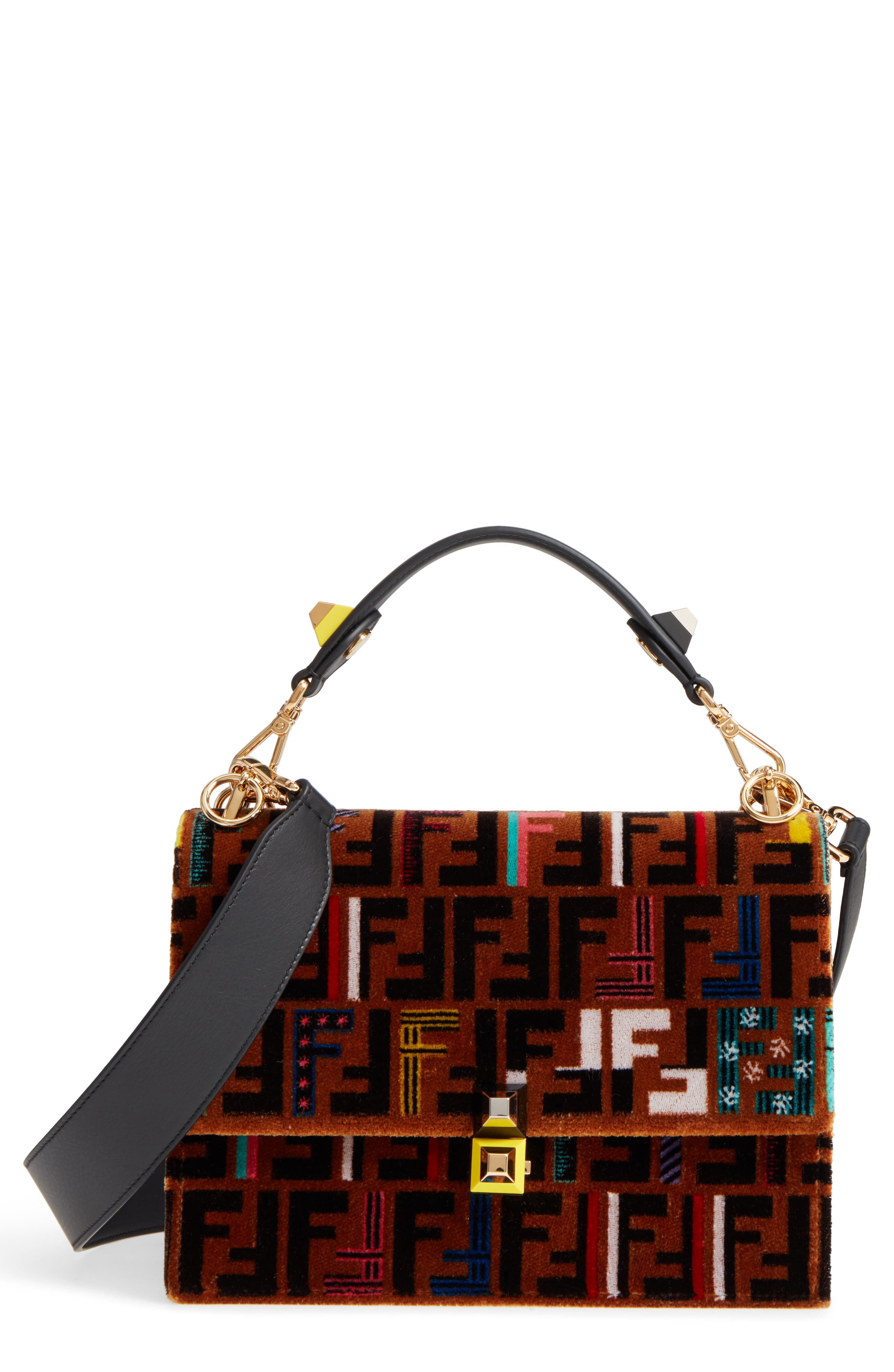 Fendi Kan I Tappetino Velvet Shoulder Bag, Main, color, 