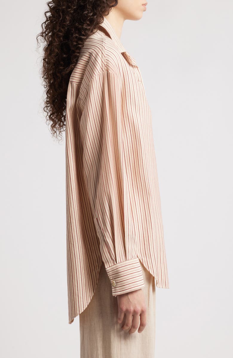 Faithfull the Brand En Vau Oversize Pinstripe Button-Up Shirt, Alternate, color, Pinstripe Garnet/ Blush