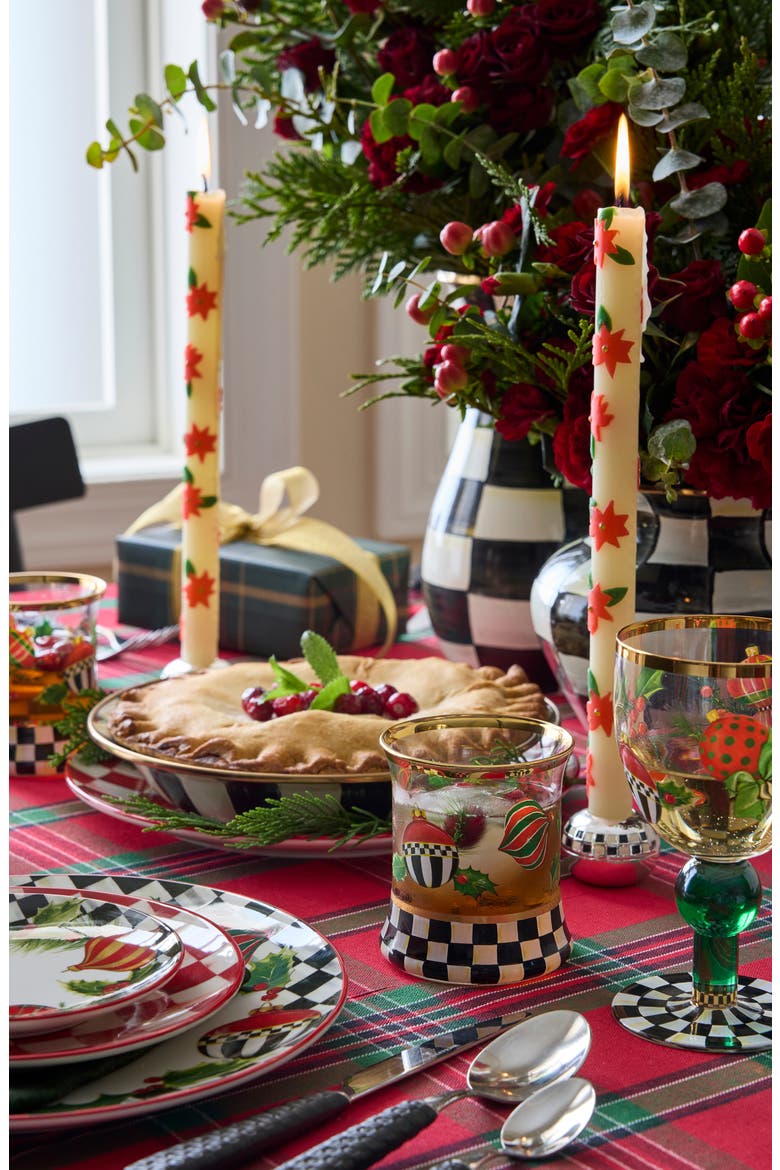 Poinsettia Set of 2 Dinner Candles, Alternate, color, RED