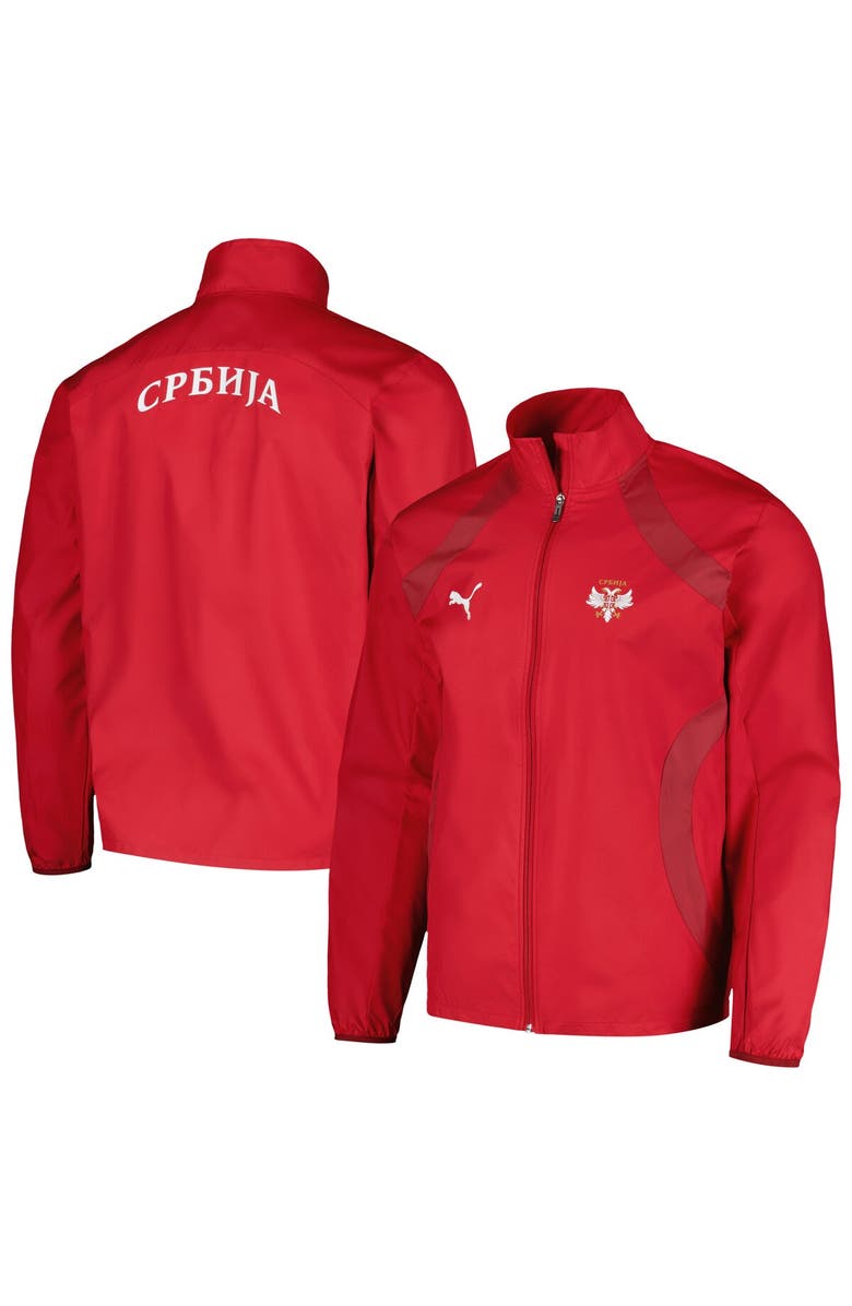PUMA Men's Puma Red Serbia National Team 2024 Pre-Match Full-Zip Hoodie Jacket, Main, color, Red