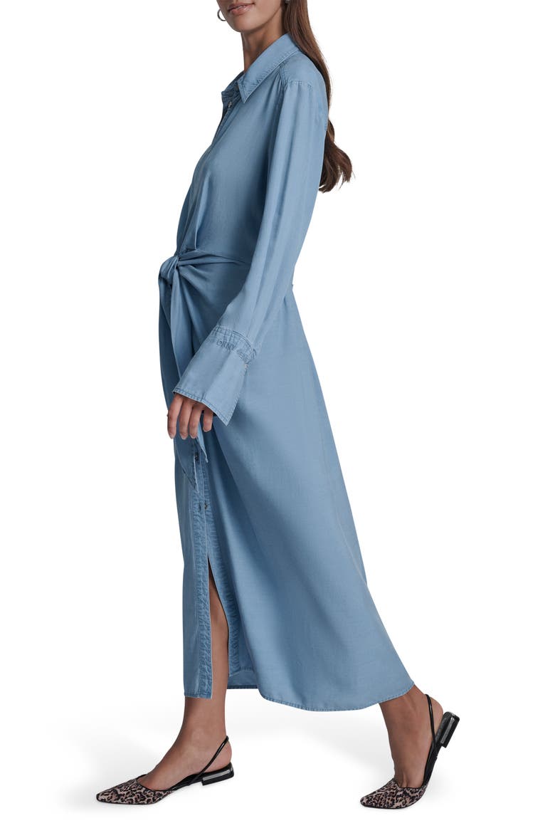 Tie Waist Long Sleeve Maxi Shirtdress, Alternate, color, CHAMBRAY